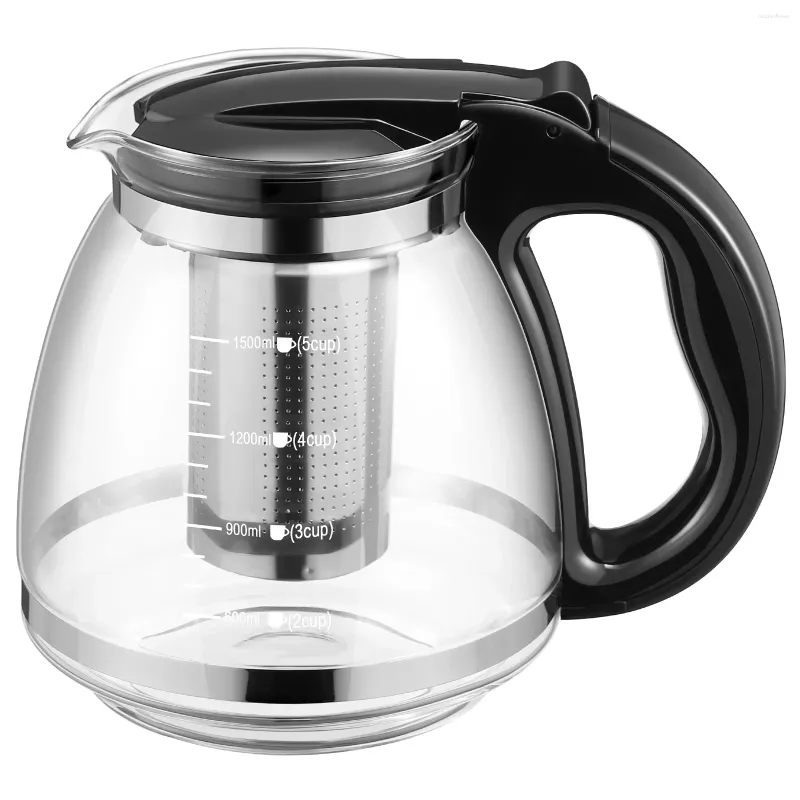 Geschirr-Sets 1500 ml Teekanne Edelstahl Wasserkocher Abnehmbare Glas Teekanne mit abnehmbarem Infuser Sieb Kungfu Teegeschirr