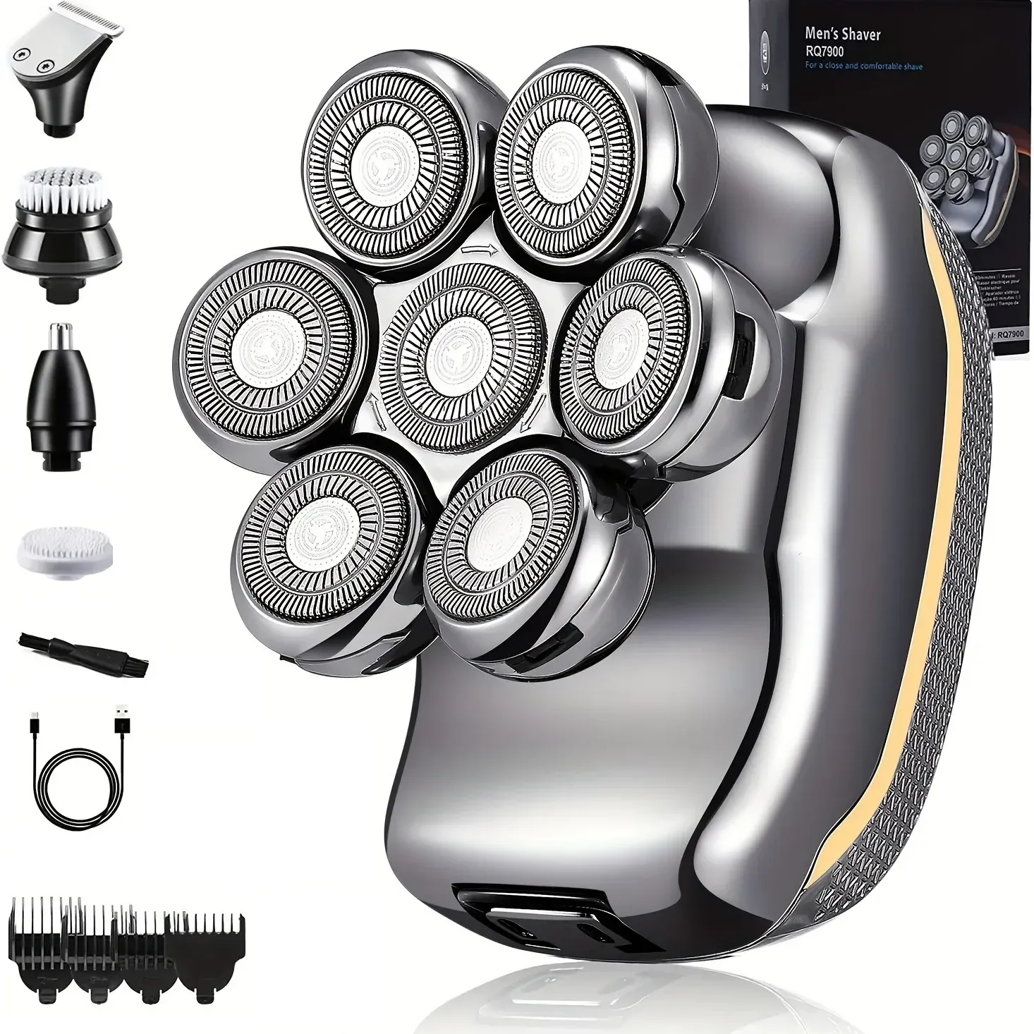 Trimmers Herren Electric Head Rasierer Rasierer wiederaufladbar schnurlose Haarrasierrasierer für kahle Mann 6 in 1 wasserdichtem Nasser Trockenbart Trimmer