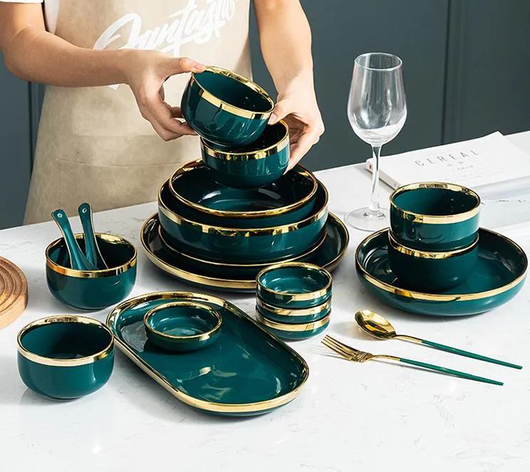 Green Gold Plated Ceramic Cutlery Set Rice Bowls 6 Porcelain Plates For Kitchen Cooking Creative Durable And High Quality Utensils From Shenzhuhome 5.17 DHgate.Com