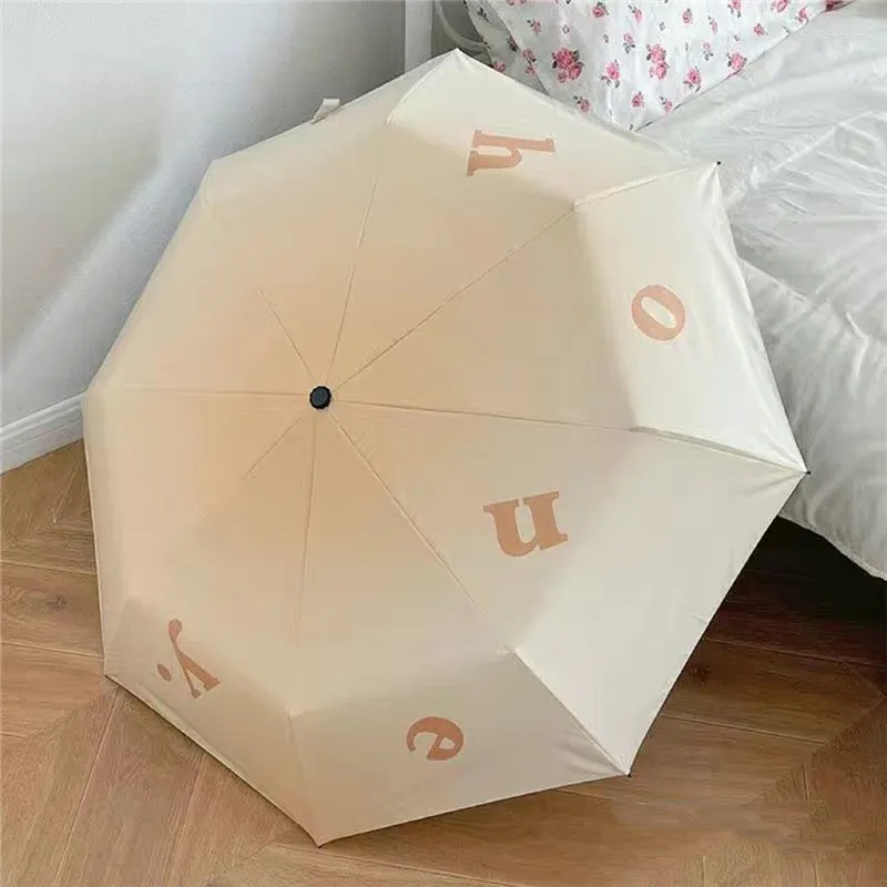 Umbrellas Beautiful Umbrella Cream Color Gradient Black Glue Sunscreen Portable Three Fold Sunny UV Protection Kawaii