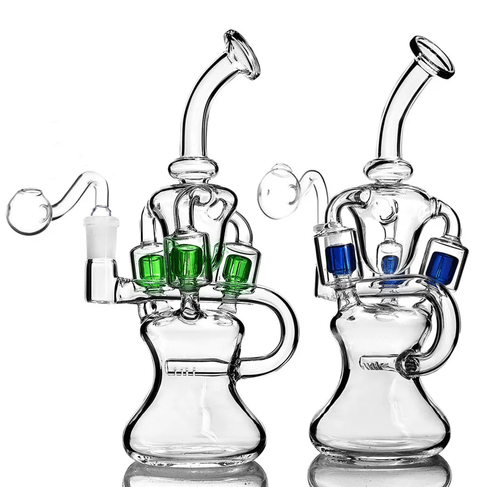 Glass Hookah Bongs Recycler Dab Rigs Bubbler Rökning Vattenrör Oljebrännare med 14 mm fog