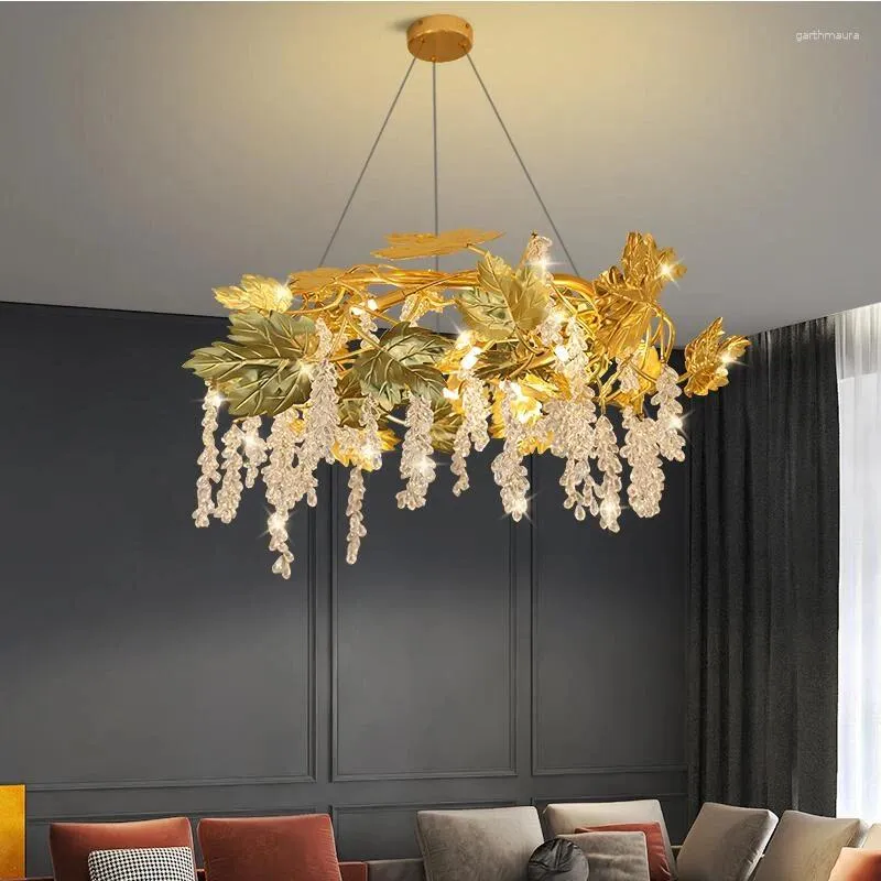 Kronleuchter Luxuriöser Kristallleuchter Wohnzimmer Land Retro Esszimmerlampe Golden Art Branch Dekorative Beleuchtung