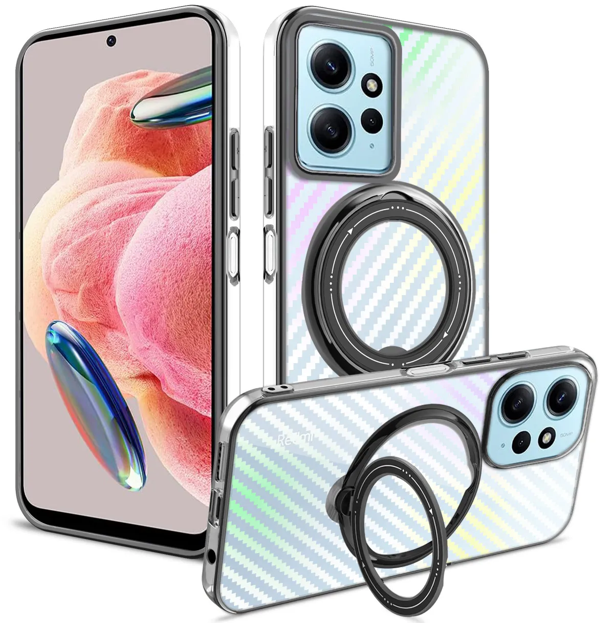 Obudowy telefoniczne z telefonem węglowym dla Xiaomi 14 13t Redmi Uwaga 13 13C 13R K70E POCO X6 C65 Pro 4G 5G MAGSAFE Ring Case