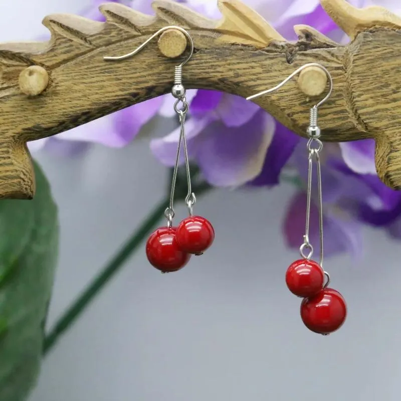 Dingle örhängen Cherry Classic 6mm 8mm Red Chalcedony Natural Stone Beads Earbob Eardrop For Women Girls Ladies Gifts Hand Made SMYELLY