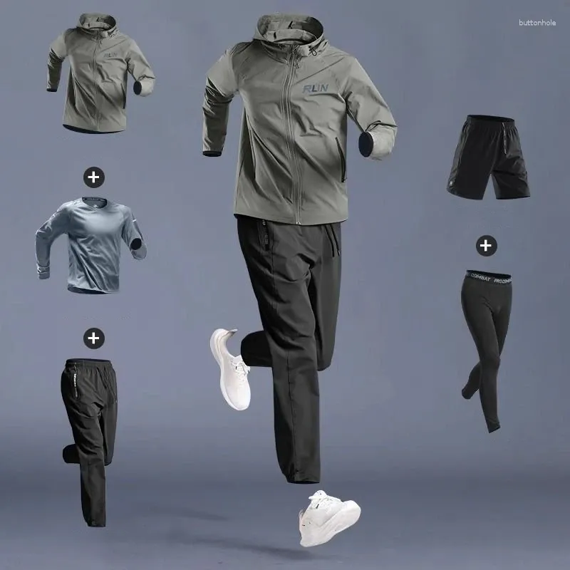 Tracki męskie Szybkie suche potoki 5pcs/1set Oddychający do joggingu fitness modny na zewnątrz bluzy bluzy bluzy bluzy bluzy