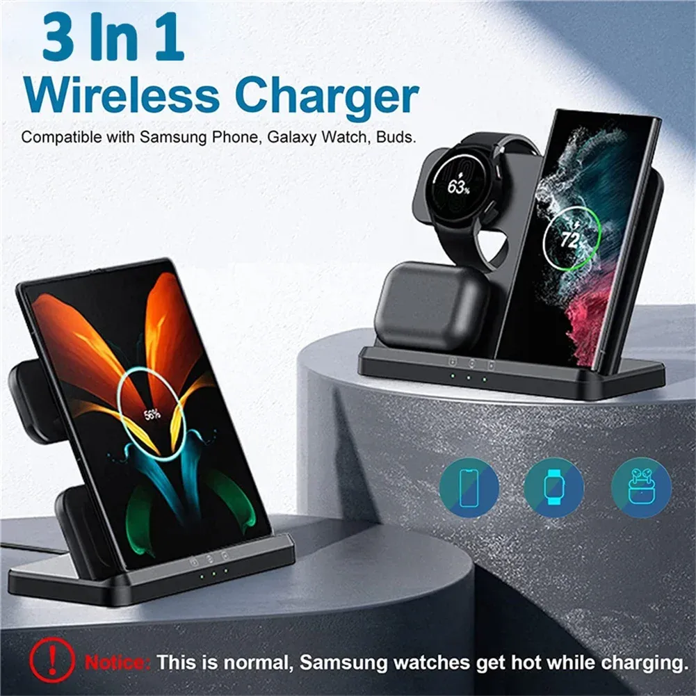 Chargers 3 In 1 Wireless Charging Station Holder Multiple Devices Wireless Charger Dock With Type C Cable For Watch Earphones Smart Phone