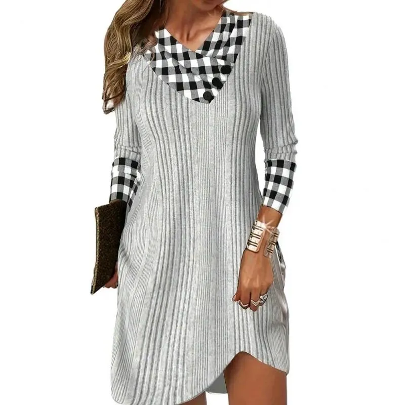 Save Big on Bulk Mini Dresses Casual Womens Petite Casual Dresses Fall  Plaid Mini Dress: Casual V Neck Dress, Winter Mini Dresses, Colorful  Patchwork - Main Image