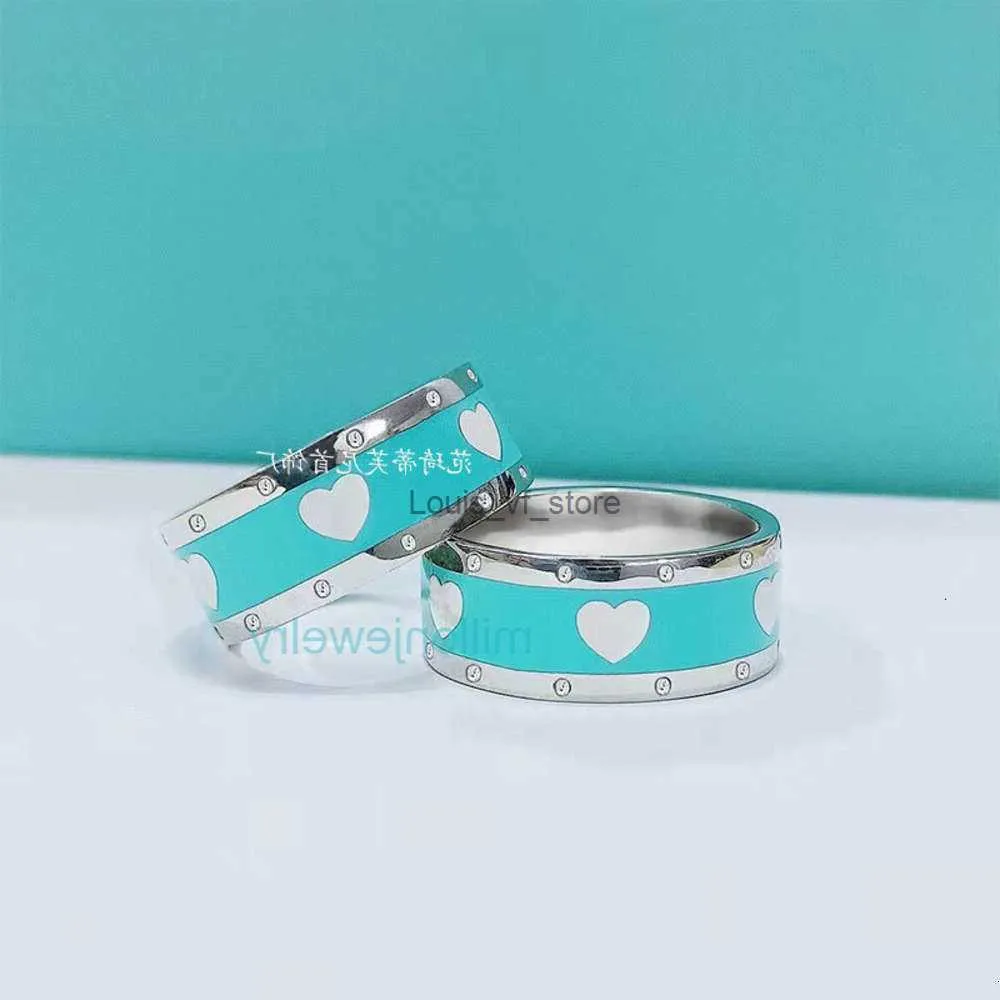 Band Rings Urpr Classic Jewelry Blue Emamel Love Light Grade Heart Shaped Wide Par Ring H24227