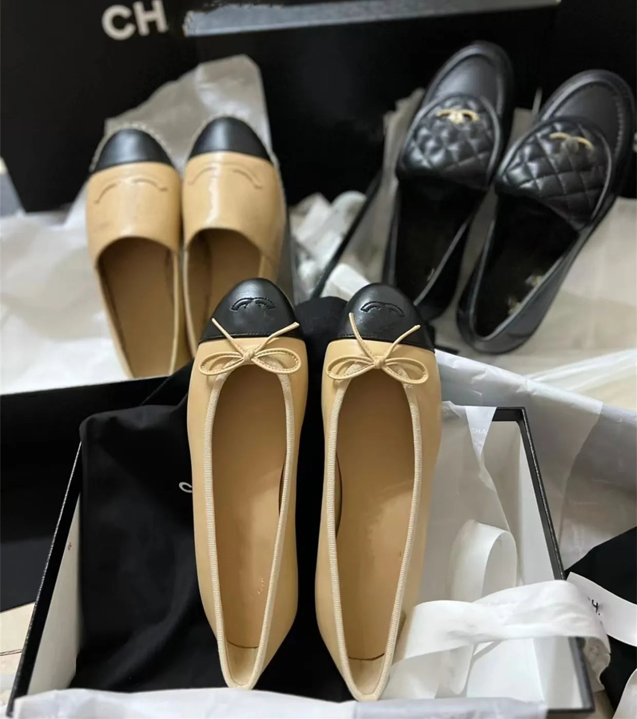 Designer Luxury Fashion Ballet Flats Sandal Womens Shoe Channel Fisherman Soft Leather Casual Shoe Loafer Flat äkta läderslip på skor