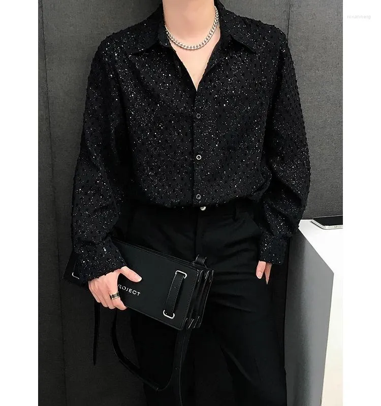 Men's Casual Shirts Design Sense Stamping Star Shirt For Boys Long Sleeved Loose And Trendy Ruffled Handsome Padded Shoulder