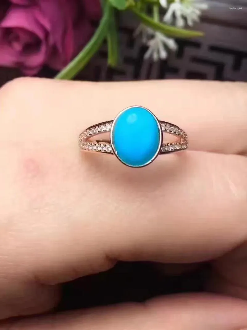 Anneaux de cluster Le cadeau pour l'anniversaire Turquoise Bague 925 Sterling Silver Fine Bijoux Naturel et réel