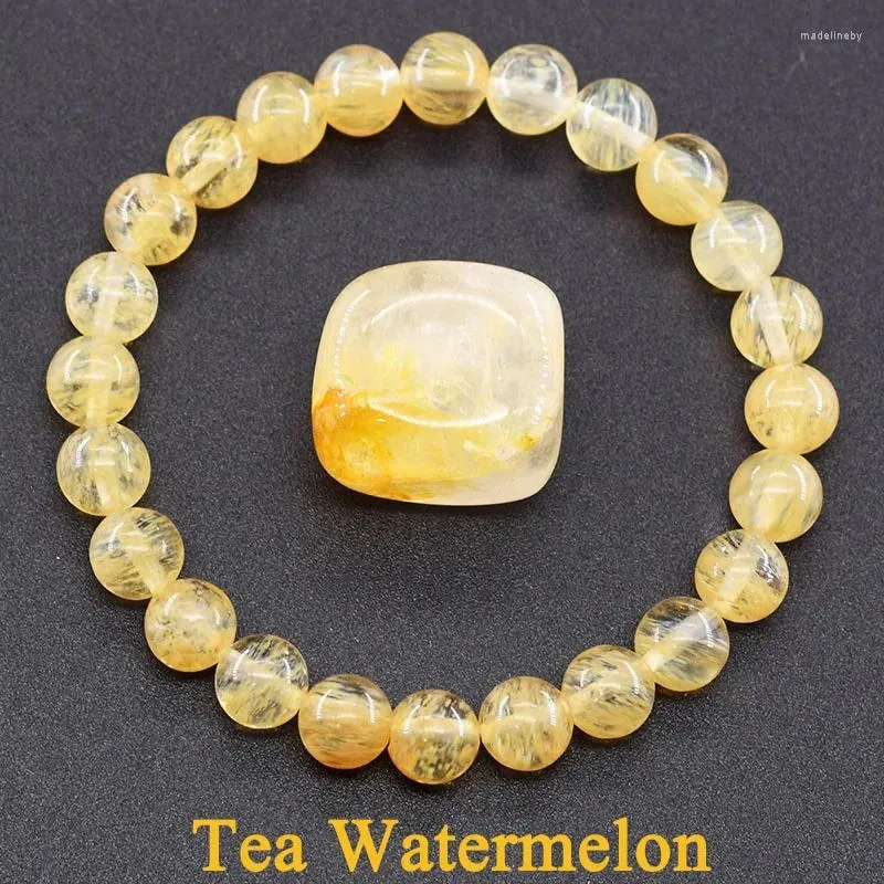 Link Bracelets Natural Stone Tea Watermelon Beads For Women Men Original Crystal Agate Gemstone Jewelry Couple Gift