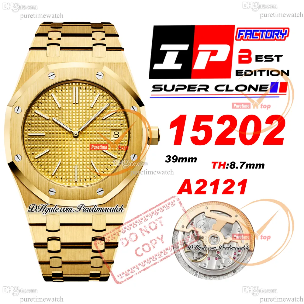 IPF 1520 Jumbo Extra-Thin 39mm Yellow Gold Grande Tapisserie Dial Stick A2121 Automatic Mens Watch Stainless Steel Bracelet Super Edition Puretimewatch Reloj