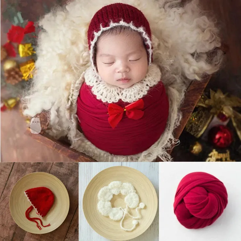 Set Fotografia Neonato Abbigliamento Crochet Cappello Di Natale + Scialle + Avvolgere 3 Pz/set Studio Puntelli Foto Bambino Accessori Infantile Regalo Neonato