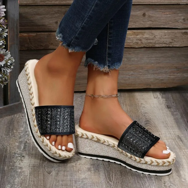 Sandals Summer Women Weave Open Toe Breathable Beach Slip On Casual Wedges Shoes