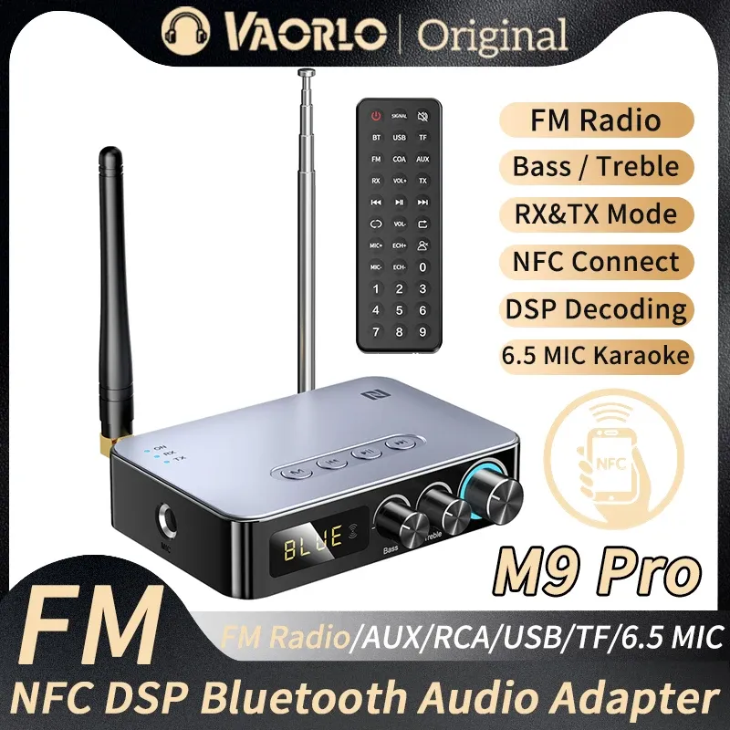 アダプターM9/M9Pro BluetoothオーディオレシーバートランスミッターDSPワイヤレスアダプターNFC/AUX/RCA/USB UDISK/TF/6.5 MIC KARAOKE/COAXIAL/FM RADIO