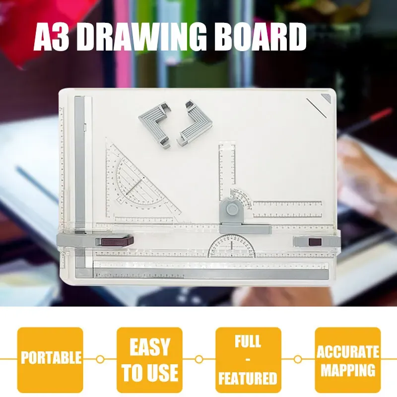 Whiteboards Professioneller A3-Zeichentisch, technische Tafel mit Zeichenkopf, tragbares Mal-, Zeichen-, Lineal- und Zeichenzubehör-Werkzeug