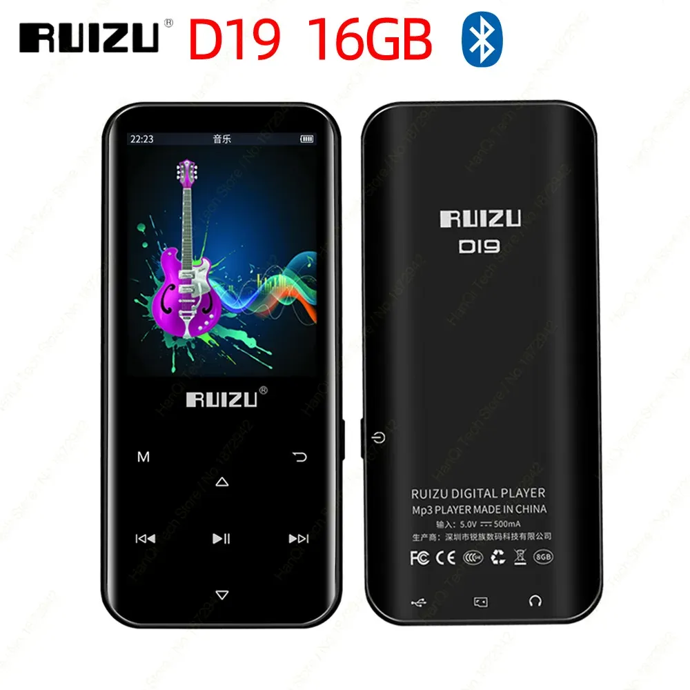 Player Ruizu D19 Bluetooth MP3 Player 16GB Audio Audio Walkman Digital Lostless MP3 Player مع عداد الخطوط الإلكترونية لتسجيل FM