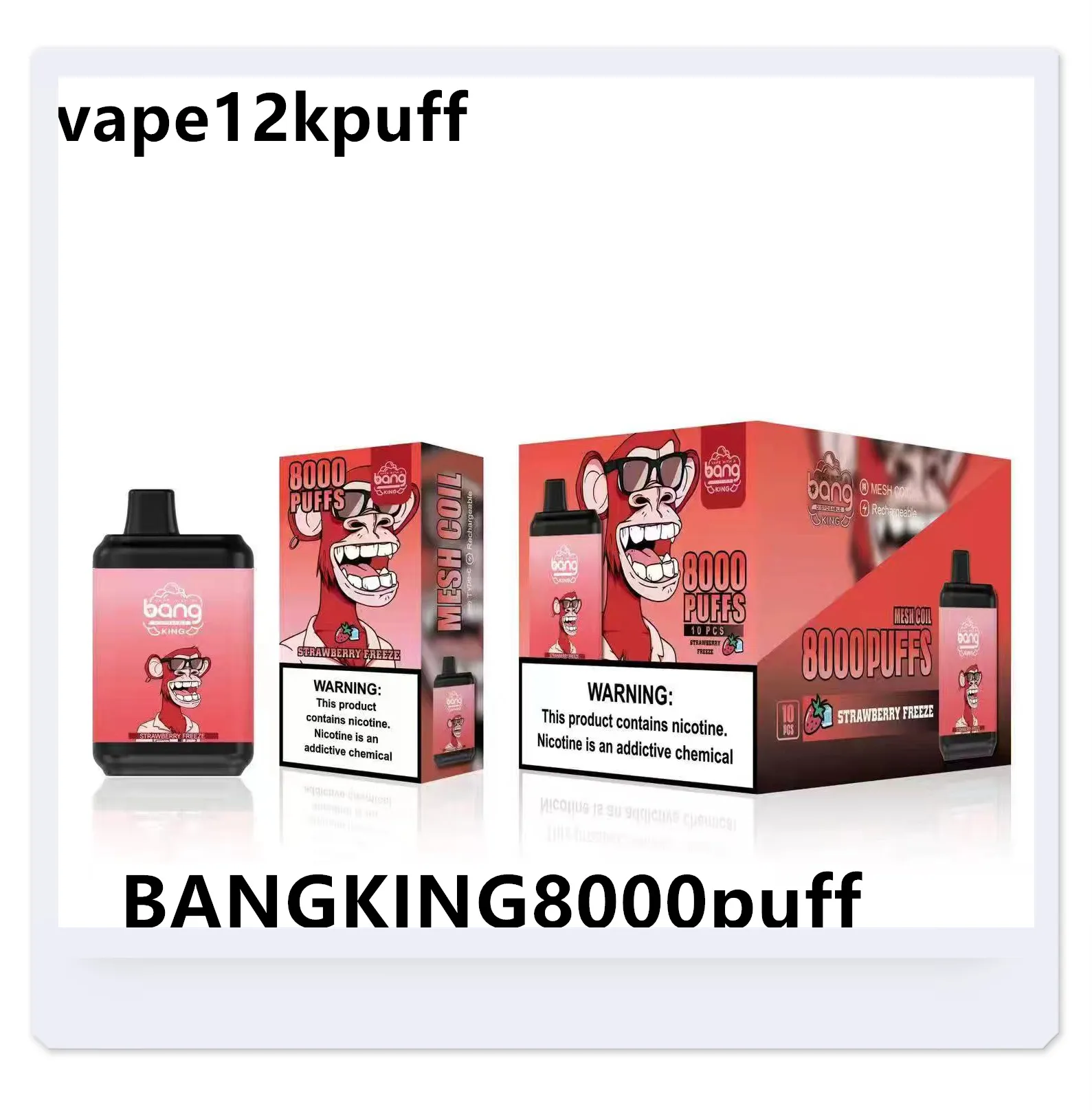 Bang King originele 8k bladerdeeg wegwerp e-sigaret, vooraf opgeladen 15 ml pod mesh spoelbladerdeeg 8000 e-sigarettendoos met 20 smaken 0% 2% 3% 5% trekjes