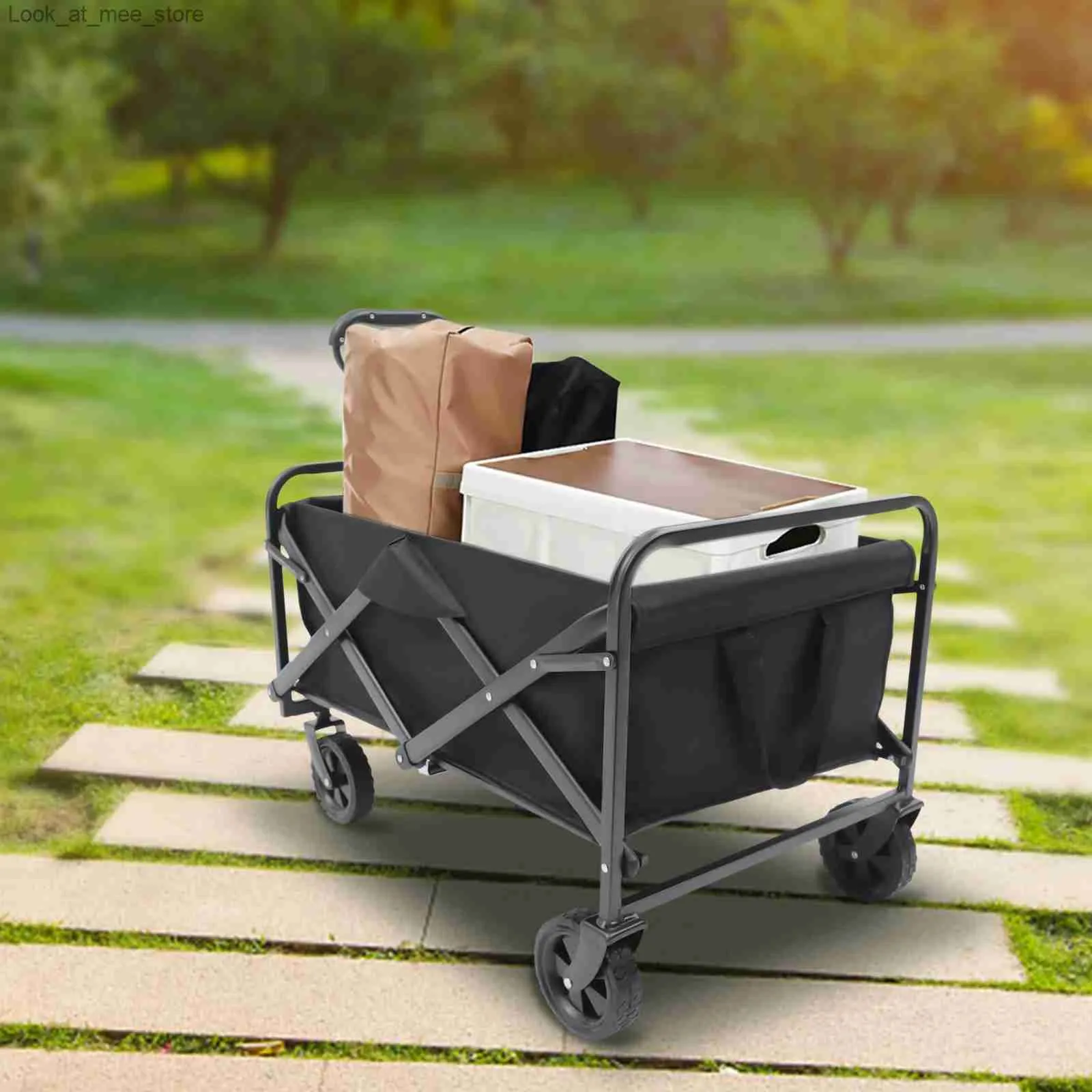 Shopping Carts Foldable outdoor handcart with adjustable handle beach cart rubber wheels noiseless shopping canvas sturdy shopping cart Q240227