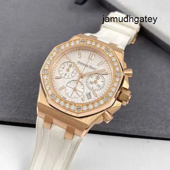 Brand Female Wrist Watch AP Wristwatch Royal Oak Offshore Series 26231OR Rose Gold White Plate Folding Buckle Womens Fashion Leisure Business Sports Machinery Watc