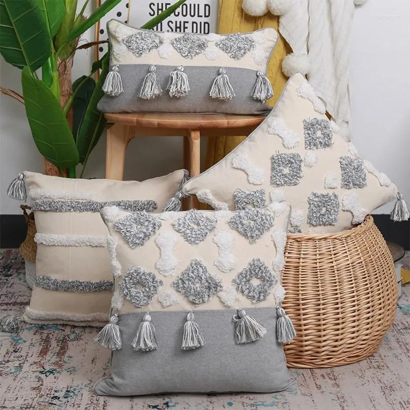 Kussen Boho Style Cover Pluche met kwastjes Schattig Marokkaans hoesje Macrame Home Sofa Decor Taille kussensloop