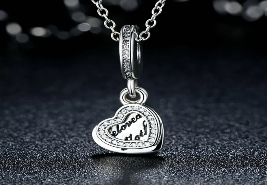 Älskade Mother Hearts Pendant Dangle Charms äkta 925 Sterling Silver med Clear CZ för stil DIY pärlstav charmarmband s3151137074