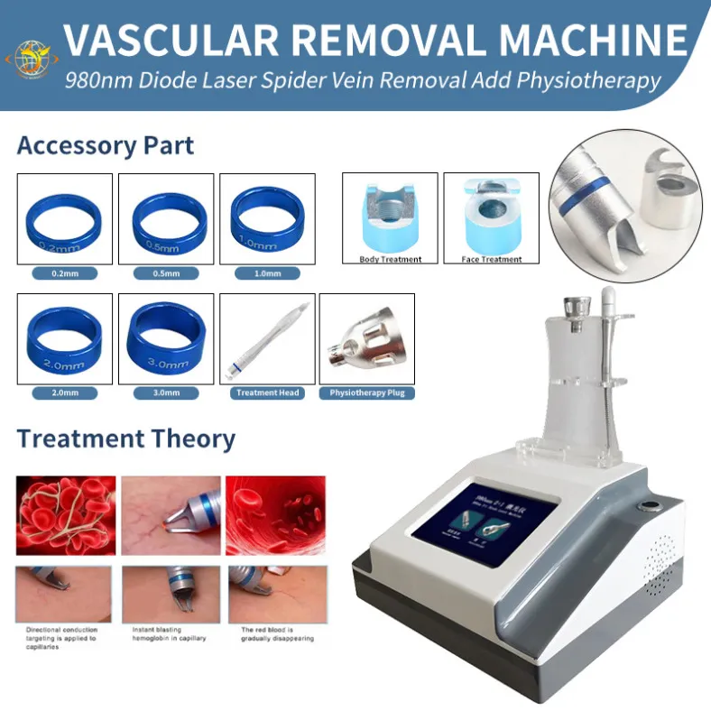 Enlèvement vasculaire au laser à diode 980nm Autres équipements de beauté Vaisseaux sanguins rouges Veines d'araignée Thérapie au laser pour dissolvant de veine du visage avec marteau froid568