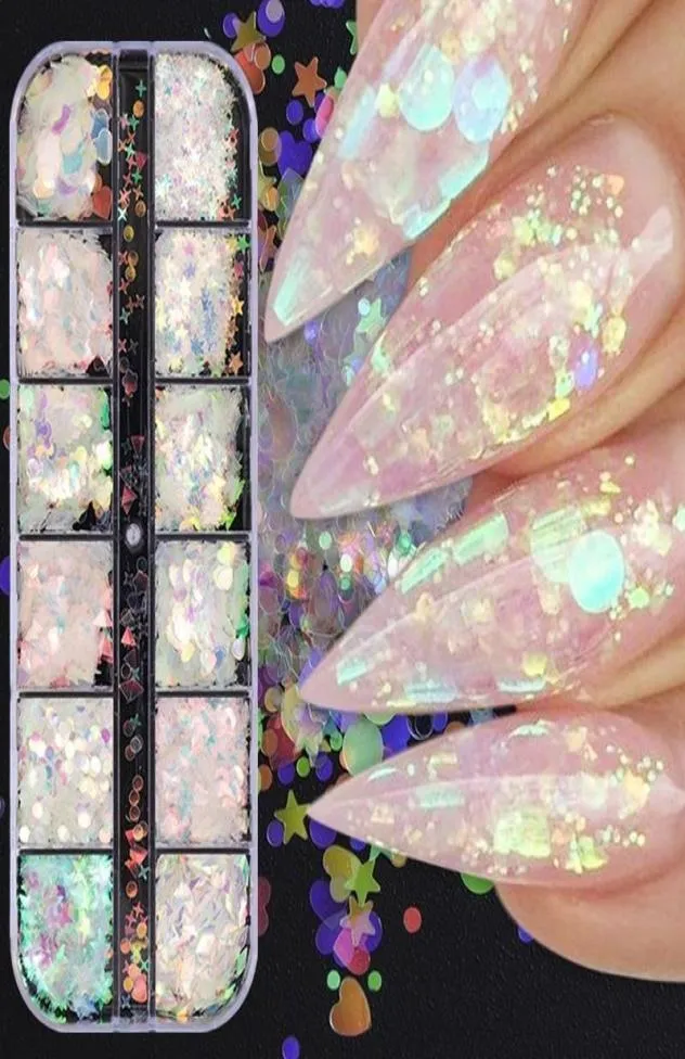 12 Гридсет гвоздь, ажамец русалка, Buttefly Star Moon Nail Paillette Clear Glitter Slitter Syne 2021 Новое прибытие6141500