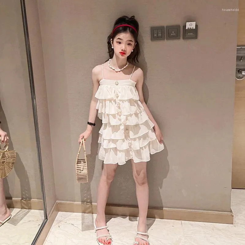 Ensembles de vêtements Summer Girls Vêtements Costume 2024 Deux pièces Ensemble sans manches Enfants Tenues Rose Blanc Couleur unie pour 4-16 ans