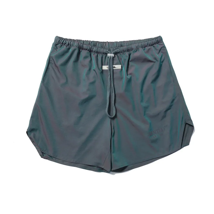 Pantalones cortos de diseñador para mujer, tela de nailon, material reflectante, pantalones informales de verano unisex para hombre
