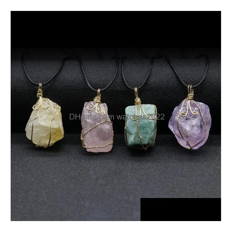 Pendant Necklaces 9 Colors Pretty Nature Stone Pendants Necklace Amethyst Rose Quartz White Crystal Lemon Fluorite Charms For Drop Del Dhgjd