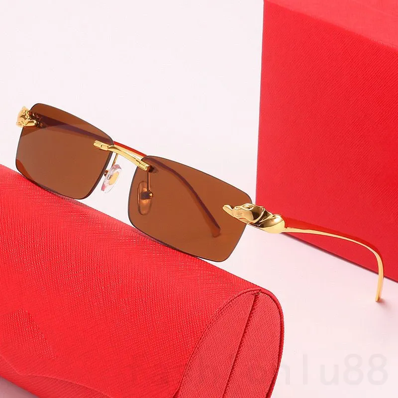 Lunettes de luxe hommes tête de léopard femmes lunettes de soleil design bouclier métal nuances sans monture lentes de sol plage protection UV lunettes haut de gamme mode PJ082 C4