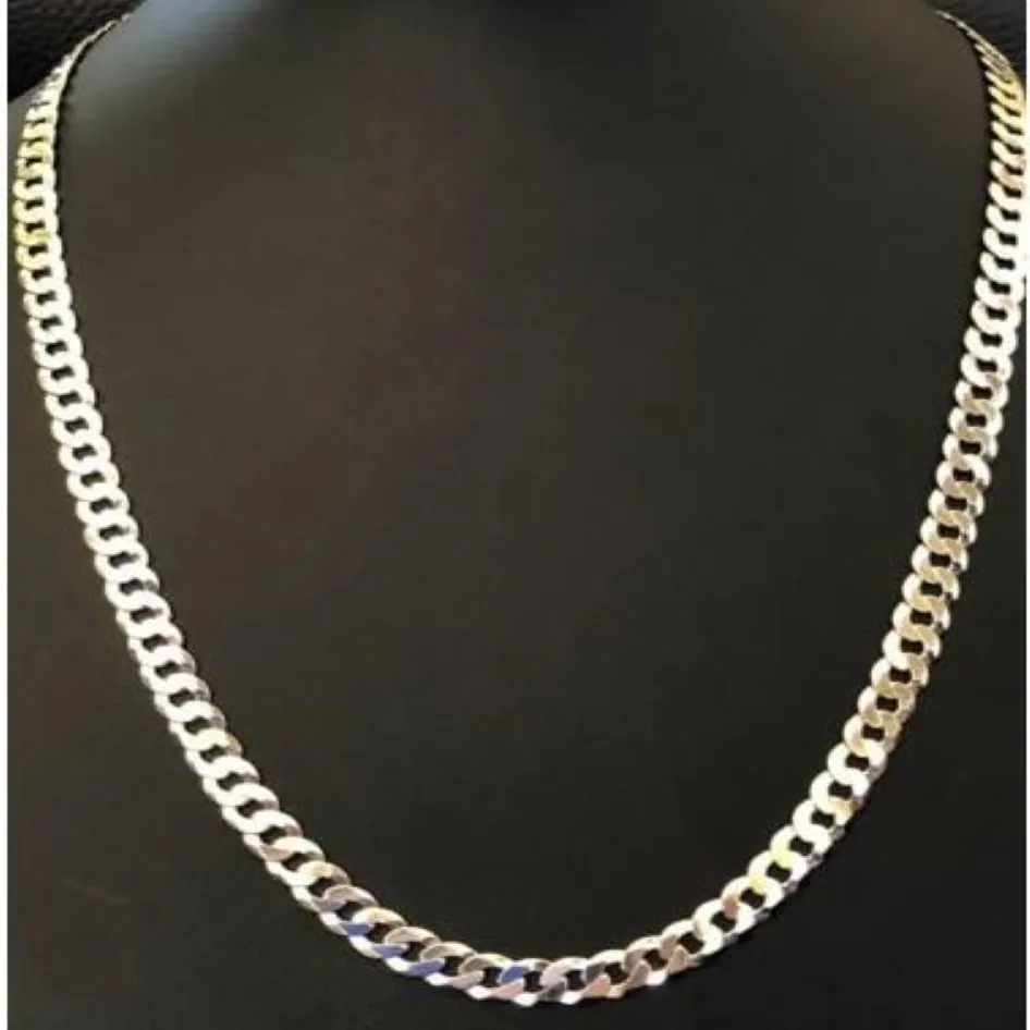 Mäns glänsande 7mm platt trottoarkant Miami Cuban Chain Solid 925 Silver Italy Made2940