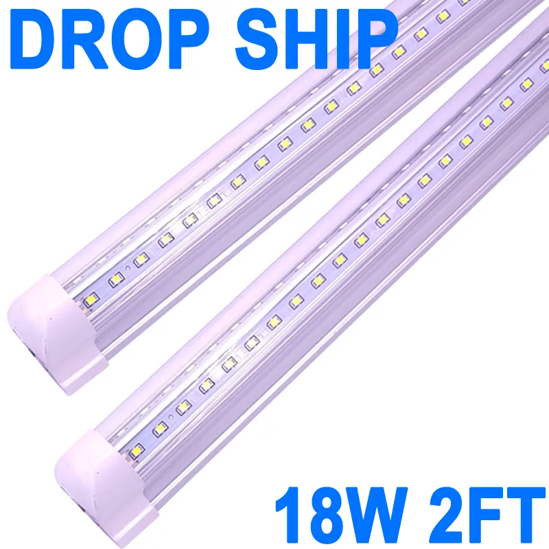 Lâmpada LED para loja de 2 pés, luminária de tubo LED de 18 W, tampa transparente de 24' 2 pés, branco frio 6500K, luminária integrada em forma de V para iluminação de porta mais fria, 25 pacotes de oficina crestech