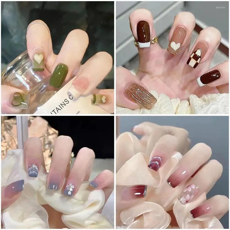 Faux ongles gelée GlueNail Art faux français longues tranches portant de la colle à ongles avec Patch R0H7