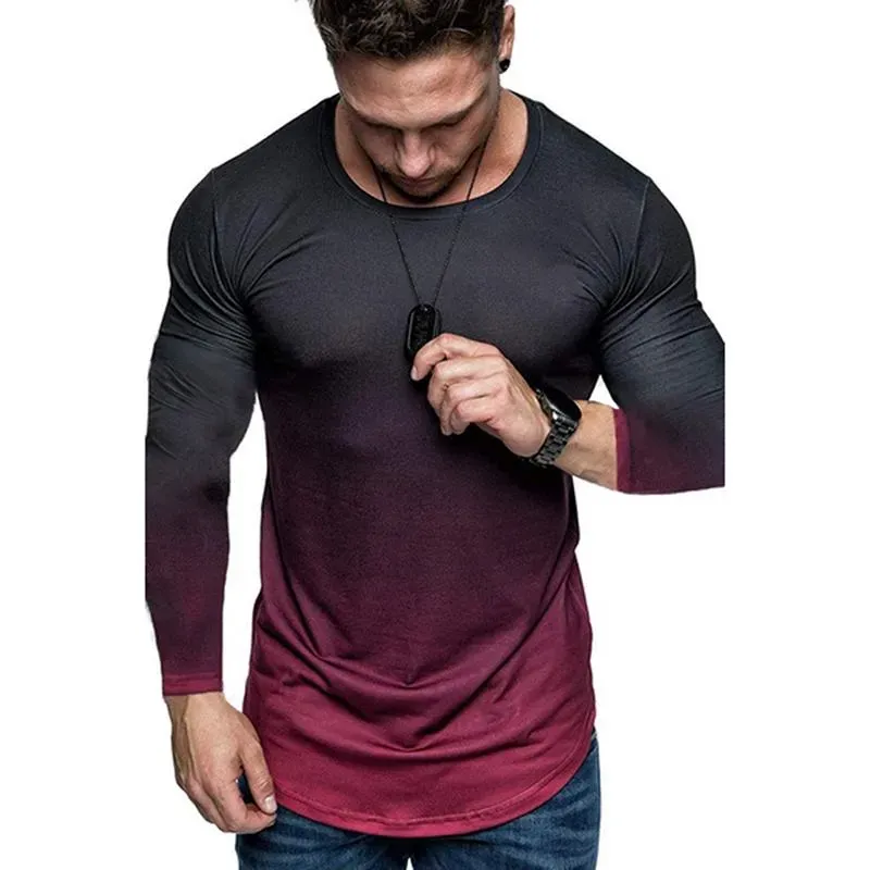 5A hommes T-Shirts dégradé couleur 3D imprimé séchage rapide Compression à manches longues chemise Fitness serré t-shirt hauts pour homme