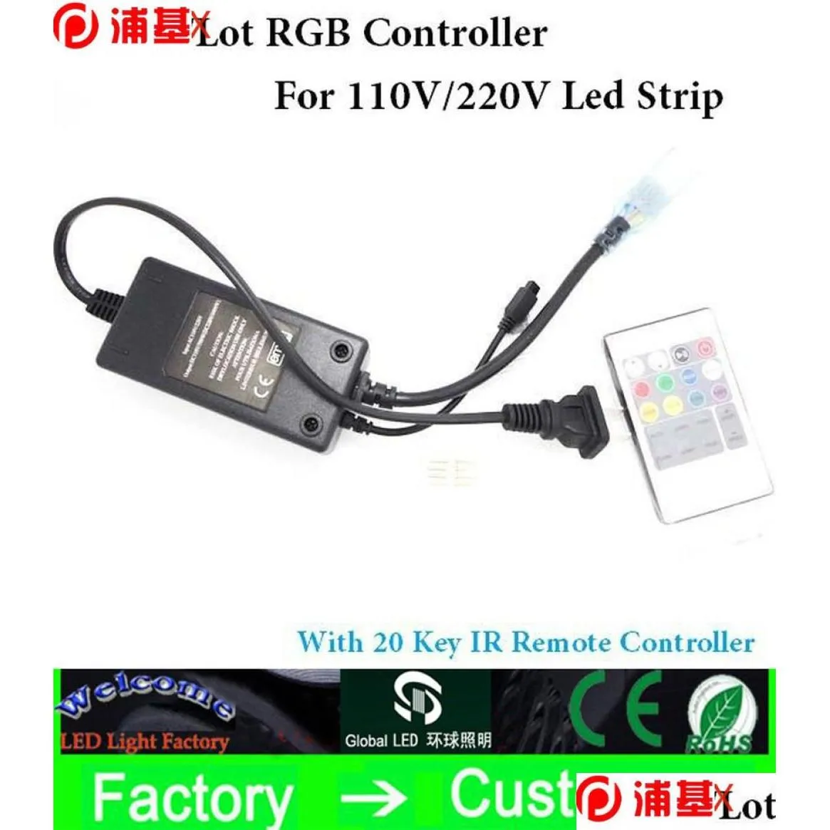 RGB Controllers 2pcslot عملي 20key الأشعة تحت الحمراء RGB الجهد العالي IR وحدة التحكم عن بعد 220V 110V 35285050