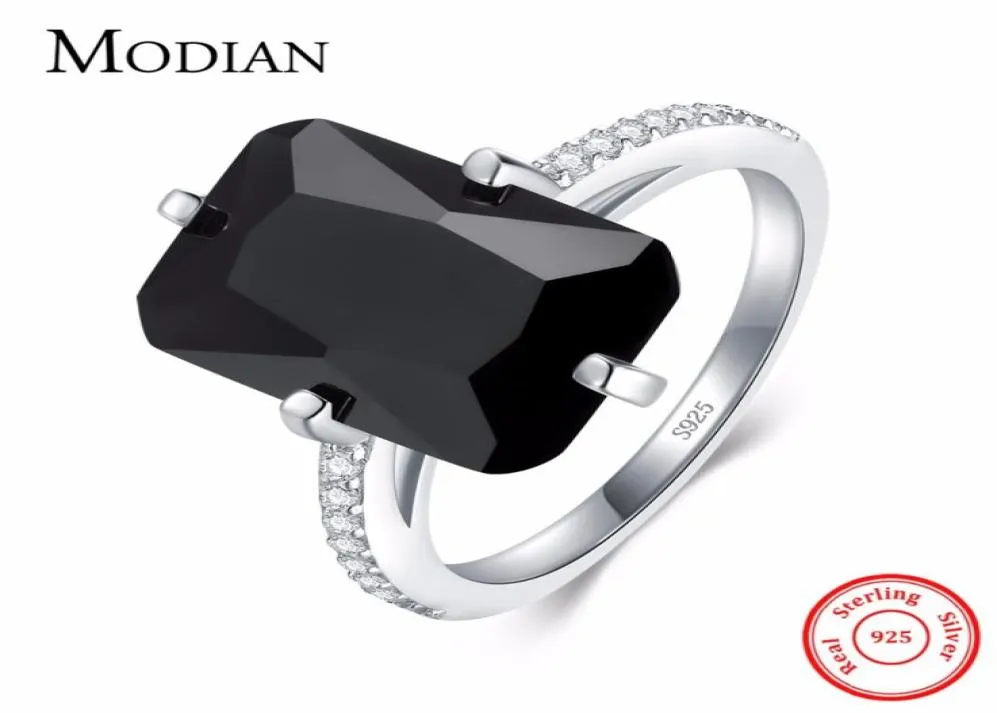 Modian haute qualité solide 925 bague en argent pour les femmes de mode cristal noir de luxe bijoux de fête doigt bagues en argent Anel9371439