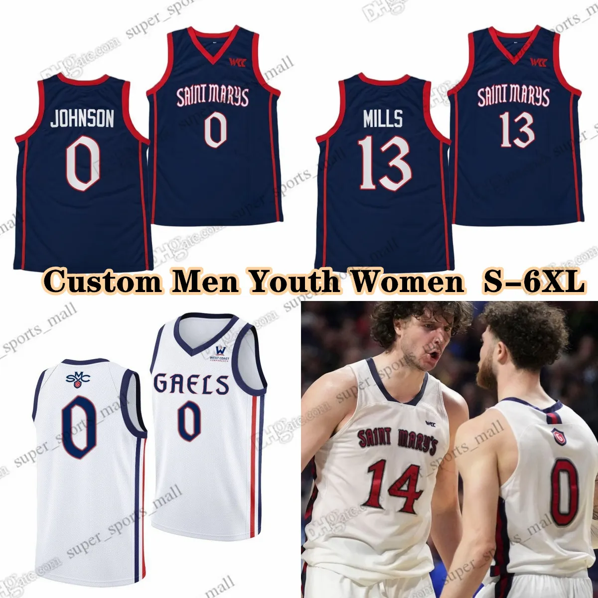 NCAA Custom S-6XL Saint Mary's Gaels College Basketball 20 maglie Aidan Mahaney 11 Mitchell Saxen 3 Augustas Marciulionis Mason Forbes Harry Wessels Rory Hawke