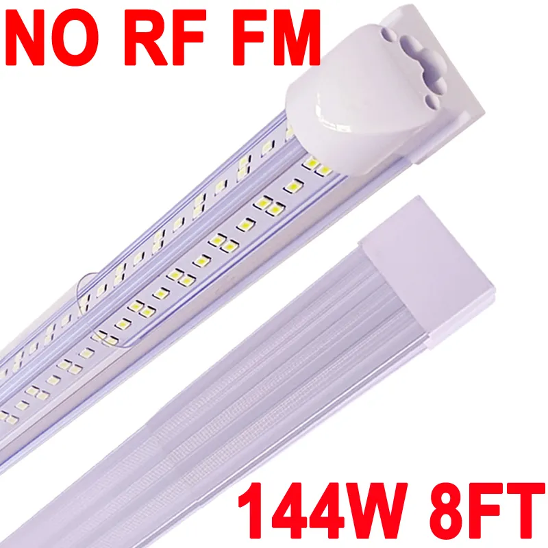 (25-Pack) 8ft LED-butik Lätt No-RF RM V-form 144W 144000LM 6500K, 8 fot, 96 '' T8 Integrerat LED-rör, Länkbara LED-glödlampor Garage, Warehouse, Clear Lens Barn Crestech