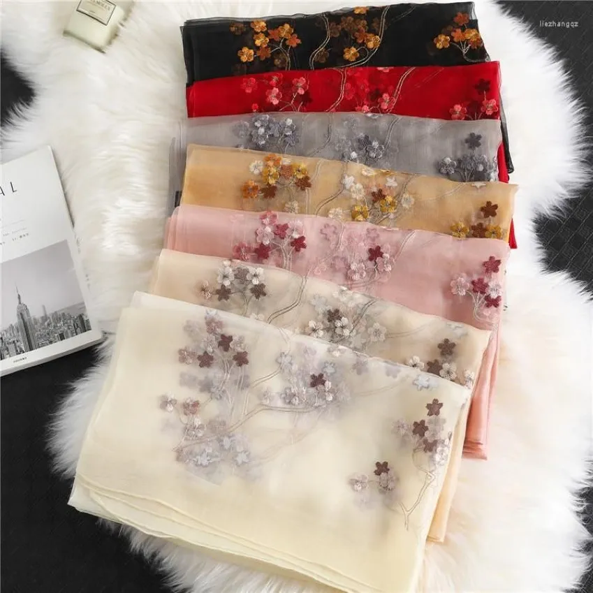 Lenços de seda lenço de lã flor de cerejeira bordado mulheres moda xales e envoltórios senhora viagem pashmina alta qualidade inverno neck2477