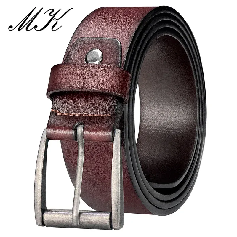 Belts Maikun Genuine Leather Belts for Men for Jeans Trousers Men's Casual Vintage Alloy Pin Second Layer Leather Belt