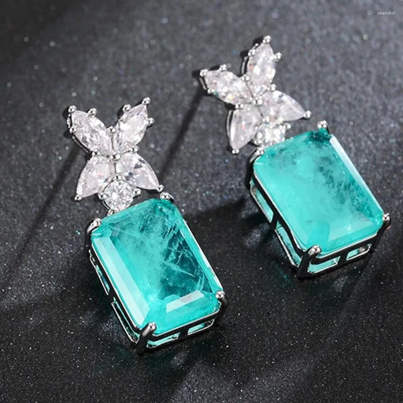 Dangle Earrings Woman Cread Paraiba Tourmaline Pariba Emerald Diamond Stones와 매달려 925 Sterling Silver Fine Jewelry 2024 Trend
