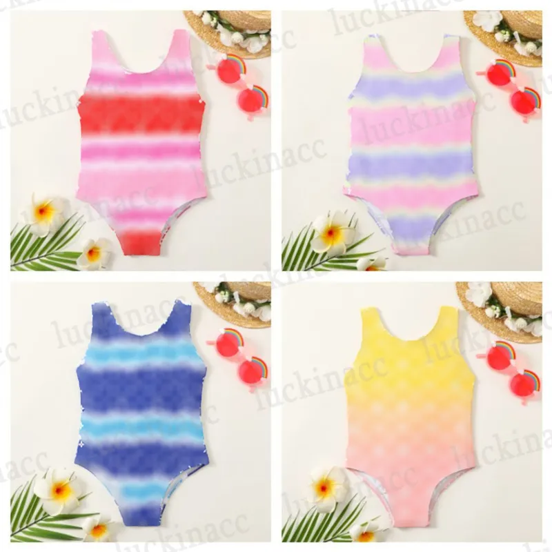 Trendy Girls Swimsuits Toddler Kids One-Pieces Swimwears Children Bikini Summer Full Letter Printed Beach Pool Sport Bathing Neckline Swimsuit