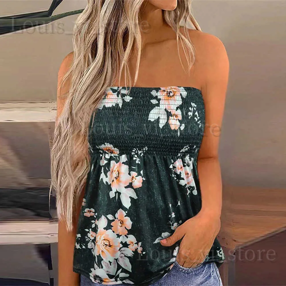 Kadın Tankları Camis Plus Boyut Büyük Boy Kadınlar Boho Boob Tüp Üstler Straplez T-Shirt Bayanlar Yaz Tatil Plajı Yelek Tee Günlük Giyim Kadın T240228