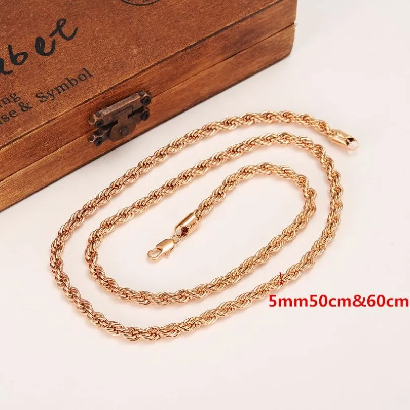 5mm Rich Men's Women's 18K Rose Solid Gold GF Thick Necklace Fine Rope Chain 23 6または19 6 Select240g