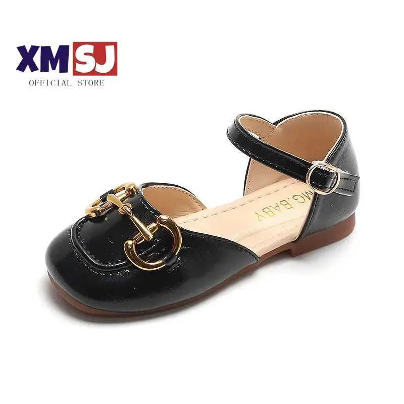 Sandalen Mädchen Karree Lederschuhe Sommer Neue Mokassin Schuhe Kinder Mode Britischen Stil Metall Vintage Cover Toe Kinder Sandalen PU J240228