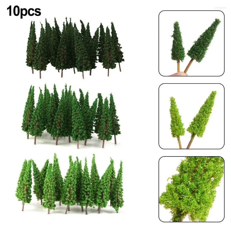 Dekorativa figurer 10st Pine Trees Model Train Railway Building Green Tree For N / OO Gauge Scale Railroad Layout Scenery Dekorera DIY