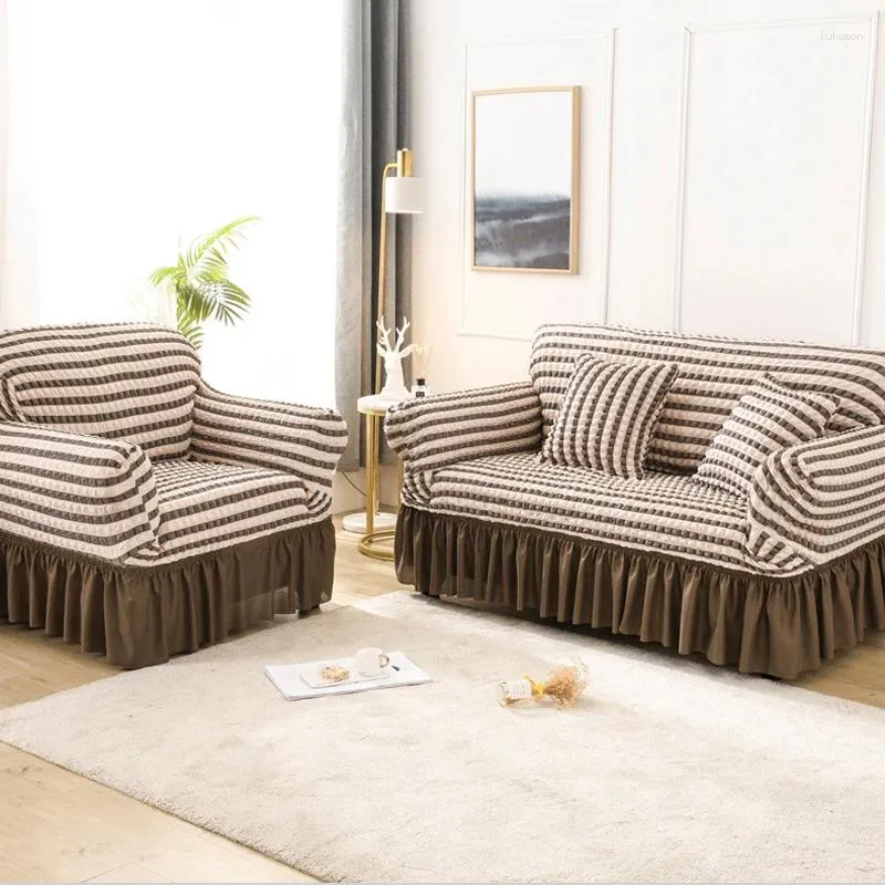 Stuhlabdeckungen gestreifter Rock Elastic Sofa Deckung Seersucker Slipcover Staubdichtes Dehnungsabschnitt Eckcouch